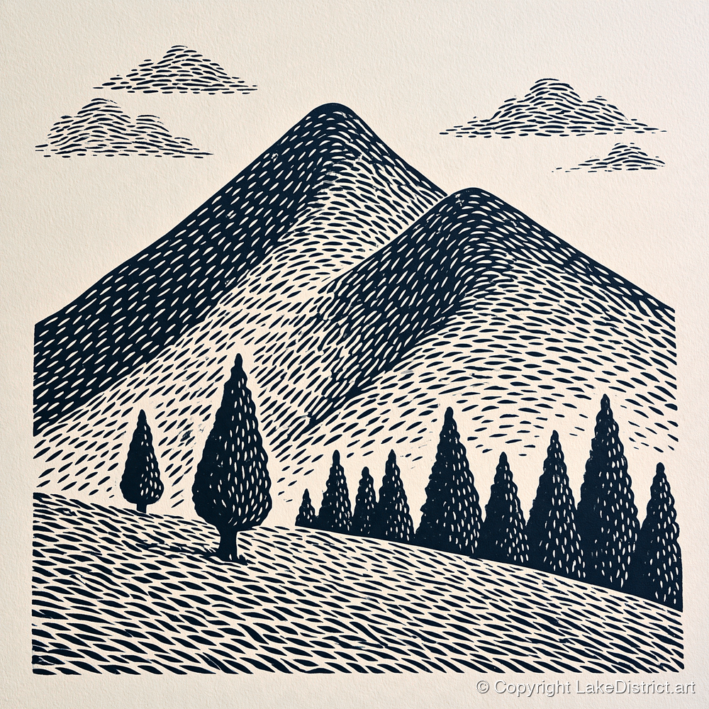 Midnight Blue Blencathra Peaks - lake district fell art print and canvas by Reuben Shaw A.I