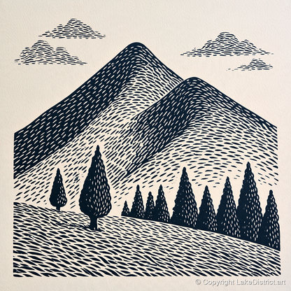 Midnight Blue Blencathra Peaks - lake district fell art print and canvas by Reuben Shaw A.I