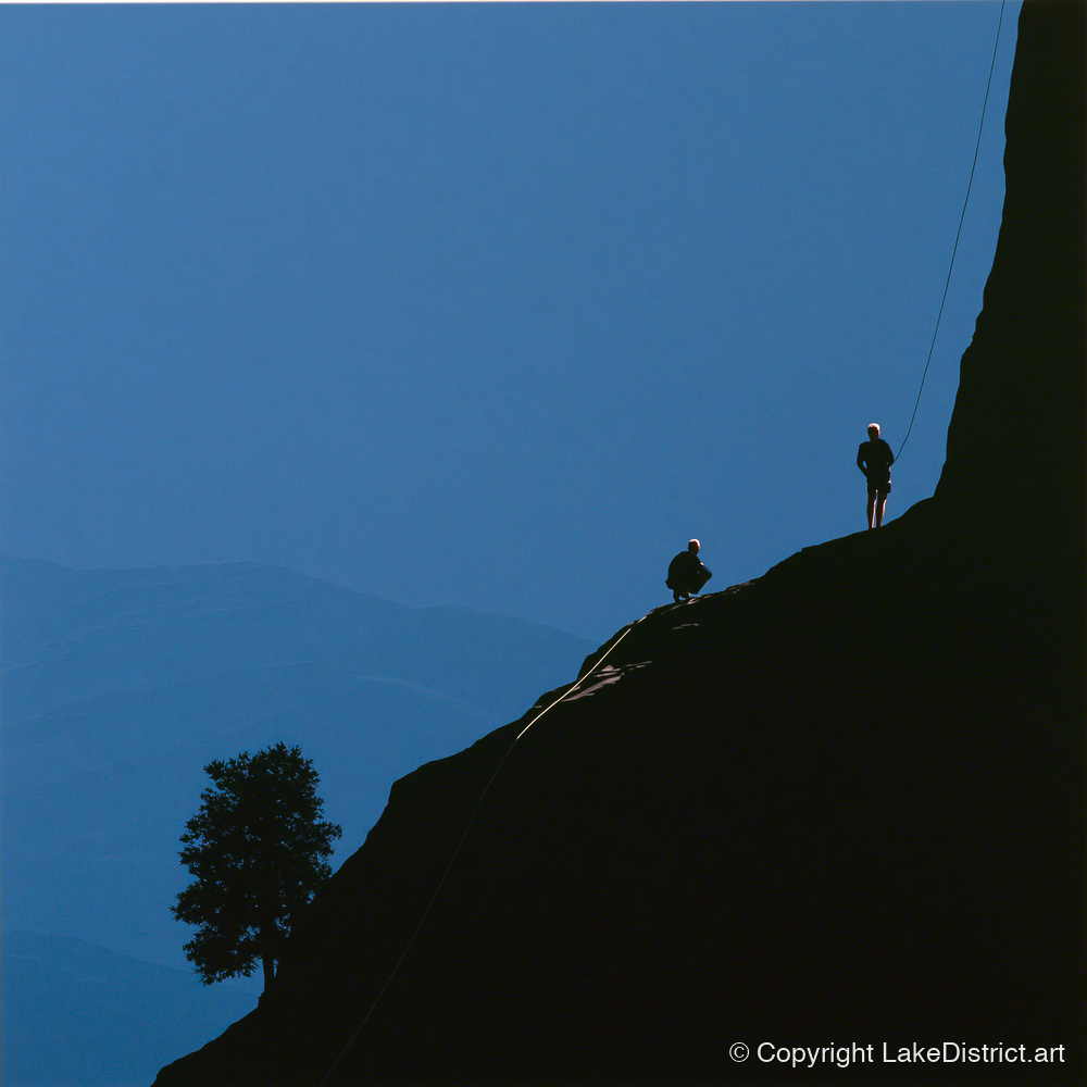 Midnight Blue Crag Ascent Silhouette - lake district walking art print and canvas by Adelaide Calloway A.I