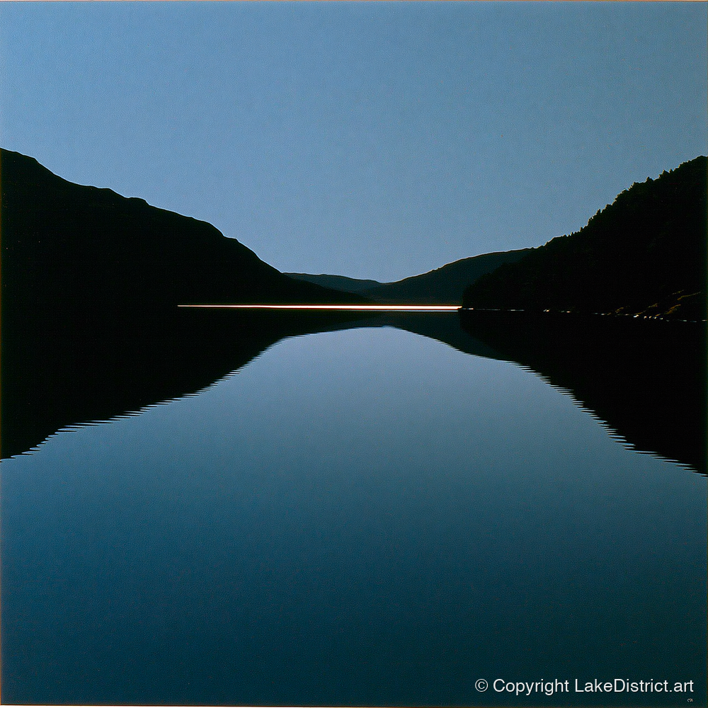 Midnight Blue Lake Reflection - lake district lake art print and canvas by Adelaide Calloway A.I