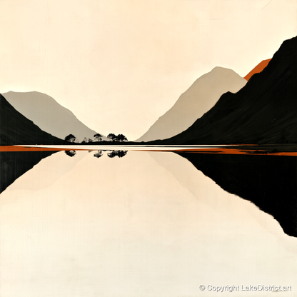 Minimalist Dawn Lake Silhouette - lake district lake art print and canvas by Barnaby West A.I