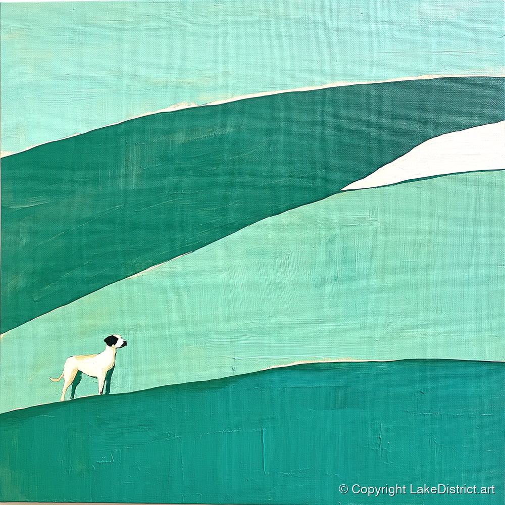 Minimalist Dog on Latrigg Summit - gifts for dog walkers art print and canvas by Sebastian Finch A.I