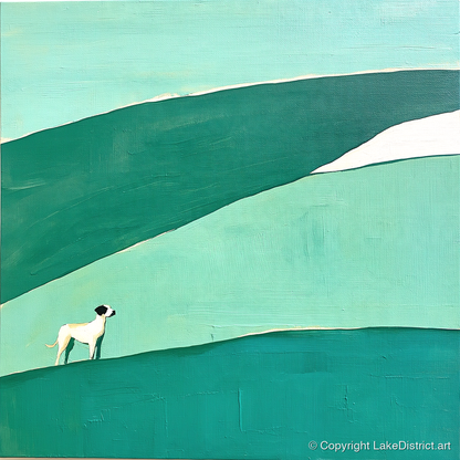 Minimalist Dog on Latrigg Summit - gifts for dog walkers art print and canvas by Sebastian Finch A.I