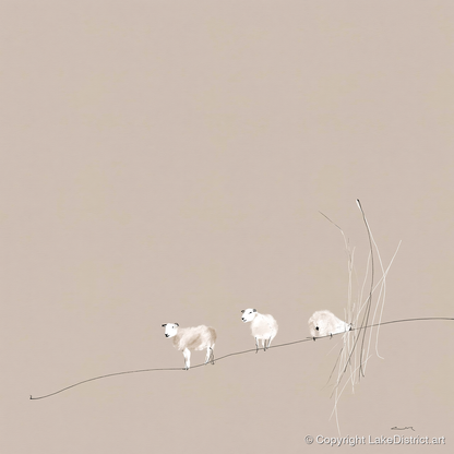 Minimalist Herdwicks on a Fellside - lake district wildlife art print and canvas by Ellis Calder A.I