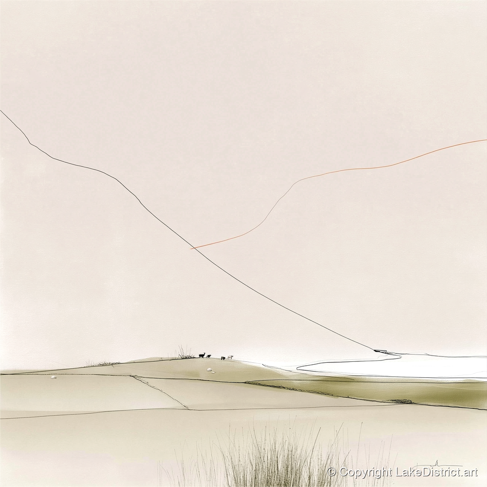Minimalist Patchwork Fields in a Dale - lake district valley art print and canvas by Ellis Calder A.I