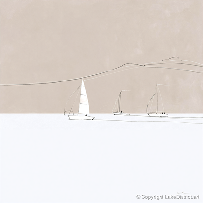 Minimalist Sailboats and Distant Fells - lake district walking art print and canvas by Ellis Calder A.I