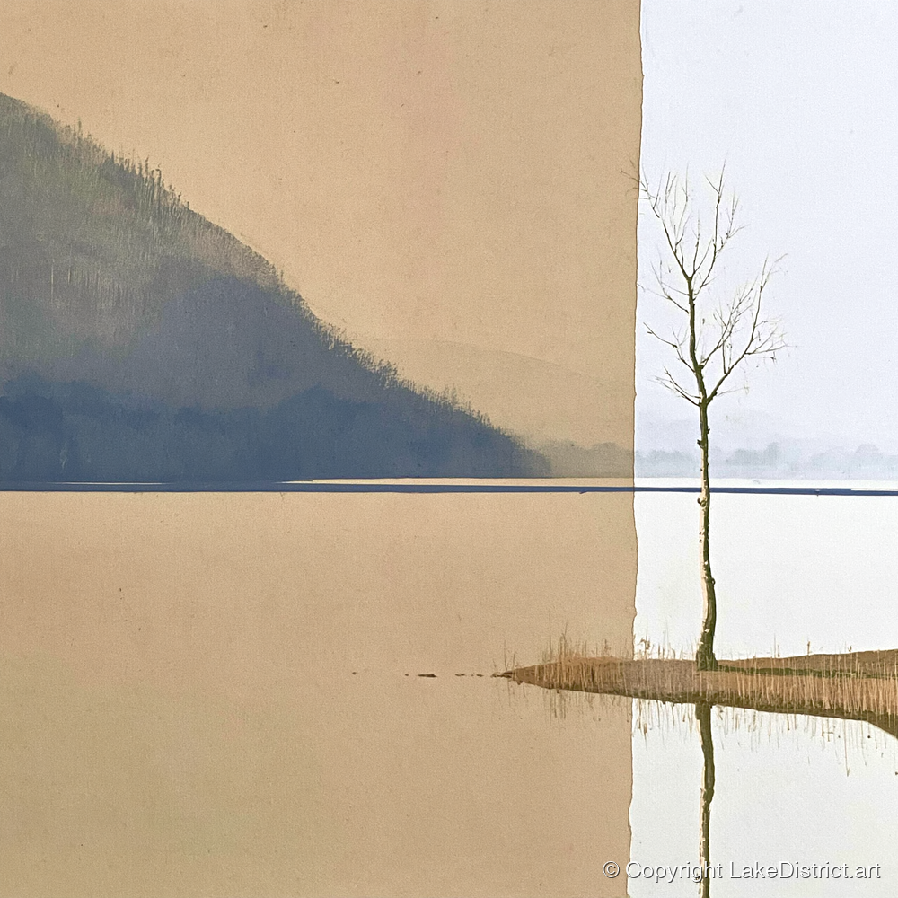 Minimalist Tree at Bassenthwaite Lake - lake district lake art print and canvas by Phillip Marbury A.I