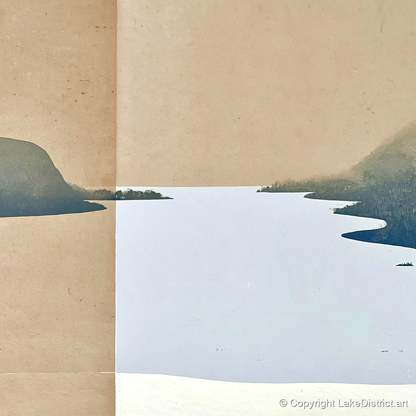 Minimalist Ullswater in Slate Blue - lake district lake art print and canvas by Phillip Marbury A.I