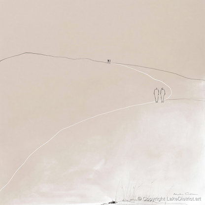 Minimalist Walkers On Fell Path - lake district walking art print and canvas by Ellis Calder A.I