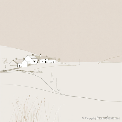 Minimalist White Lakeside Village - lake district village art print and canvas by Ellis Calder A.I