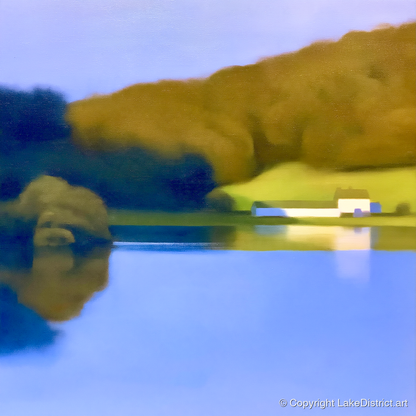 Mirrored Islet on Coniston Water - lake district lake art print and canvas by Rowan Fletcher A.I