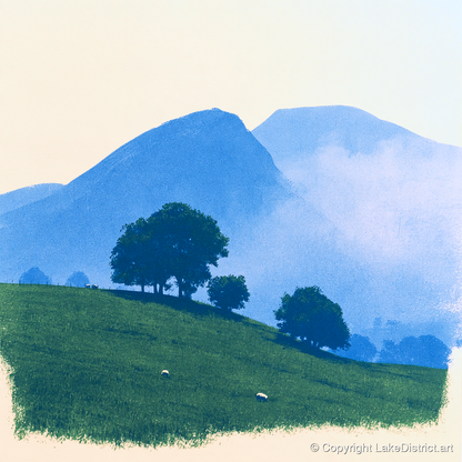Mist Over the Blue Fells - lake district fell art print and canvas by Jasper Flint A.I