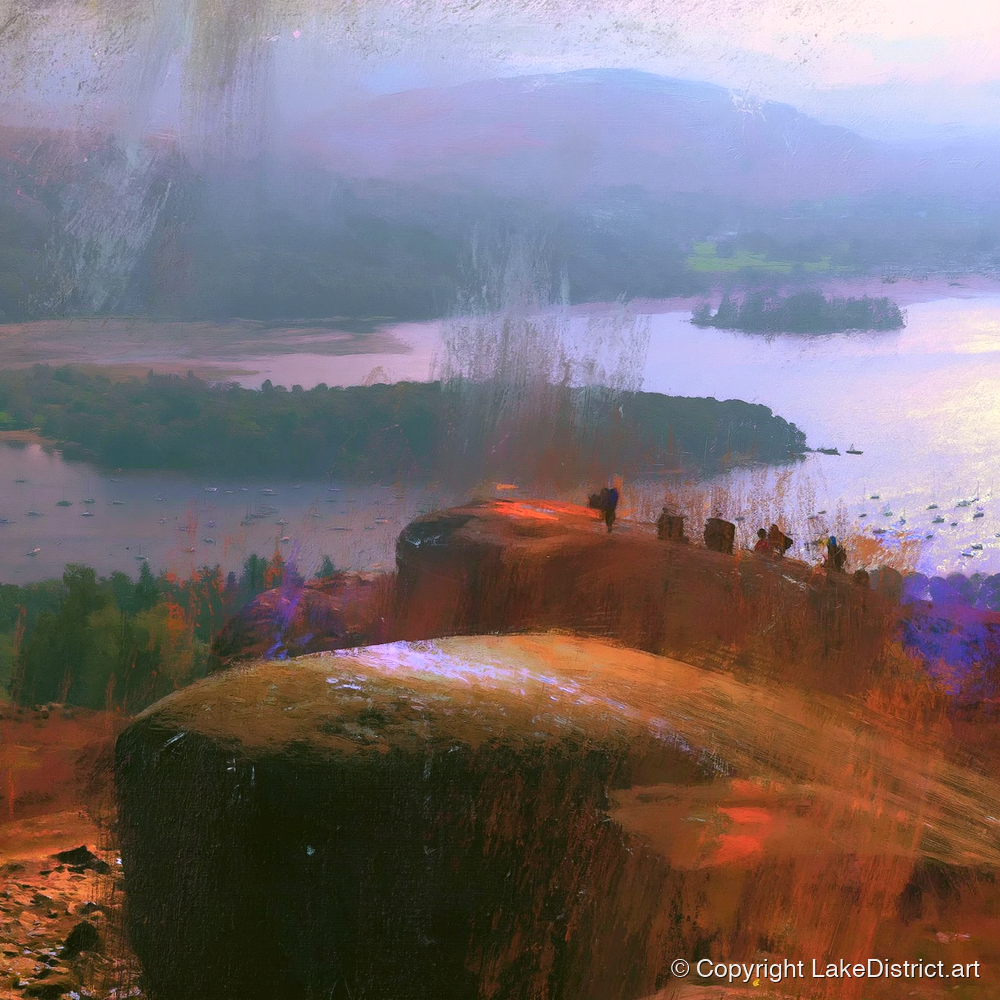 Misty Bowness from Brant Fell - lake district village art print and canvas by Rupert Kingsley A.I