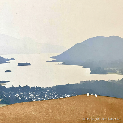 Misty Derwentwater from Latrigg - lake district village art print and canvas by Phillip Marbury A.I