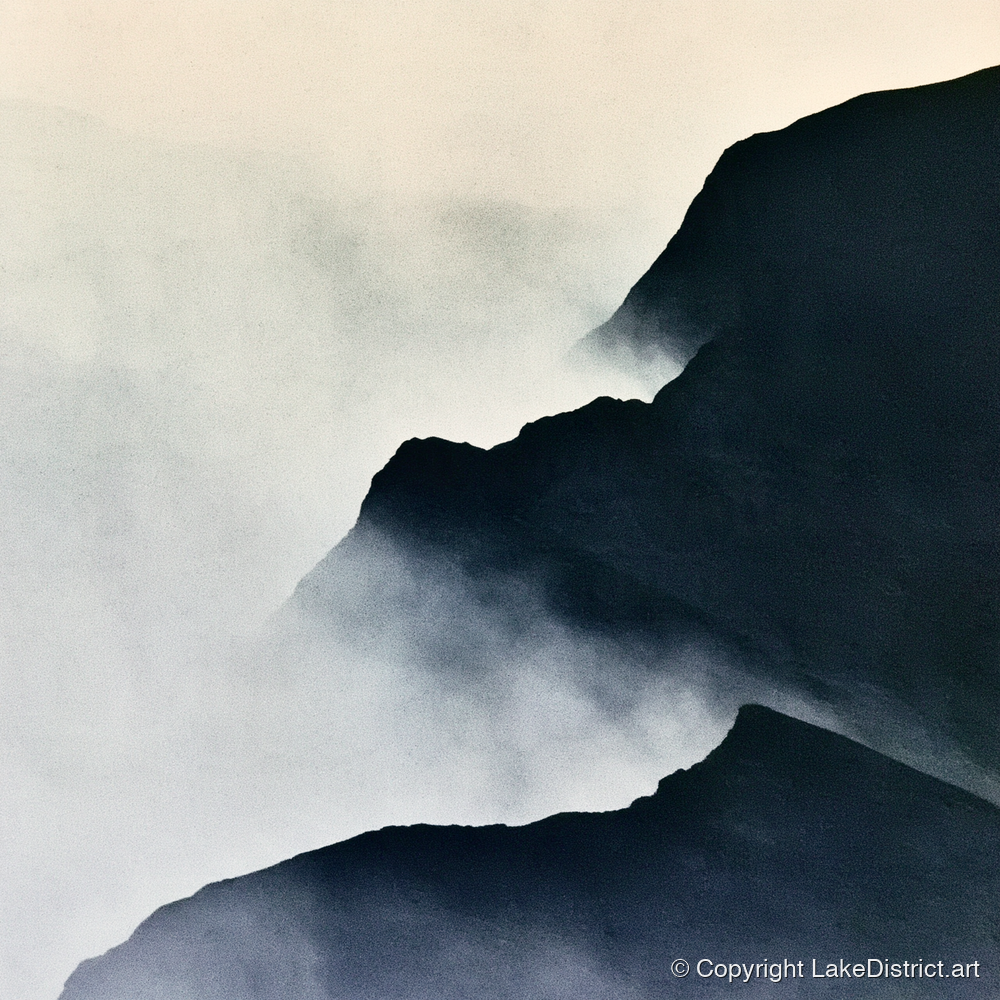 Misty Indigo Mountain Ridge - lake district fell art print and canvas by Edwin Locke A.I