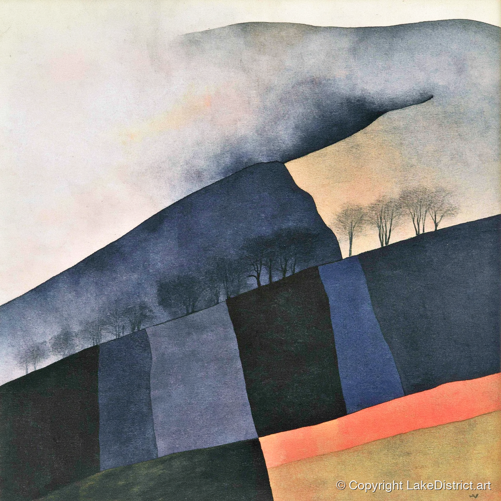 Misty Mountain Ridge in Indigo - lake district fell art print and canvas by Edwin Locke A.I