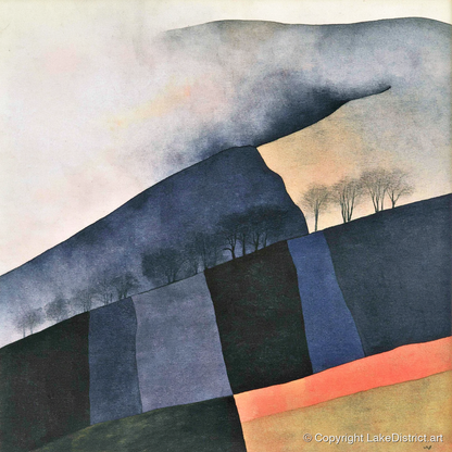 Misty Mountain Ridge in Indigo - lake district fell art print and canvas by Edwin Locke A.I