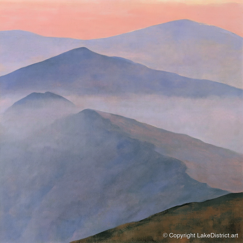 Misty Mountain Ridge in Pastel Light - lake district fell art print and canvas by Alistair Thorne A.I