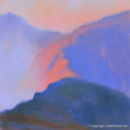 Misty Mountain Ridge in Pink Light - lake district fell art print and canvas by Theodore Vance A.I