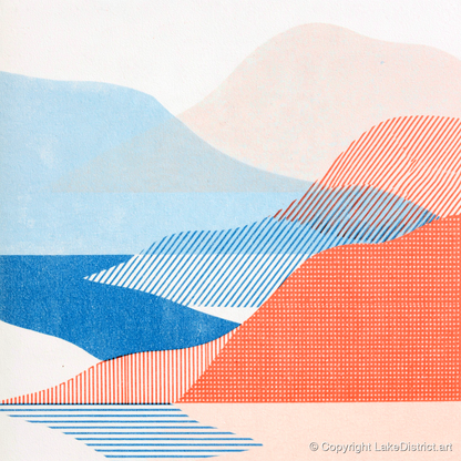 Modern Eskdale Valley in Coral - lake district valley art print and canvas by Elliot Reid A.I