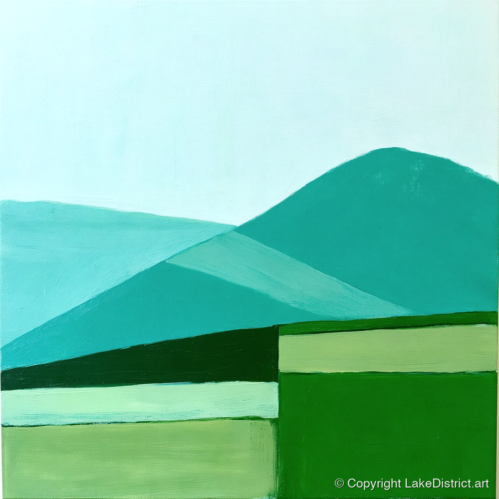 Modern Geometric Blencathra In Teal - lake district fell art print and canvas by Sebastian Finch A.I