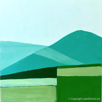 Modern Geometric Blencathra In Teal - lake district fell art print and canvas by Sebastian Finch A.I