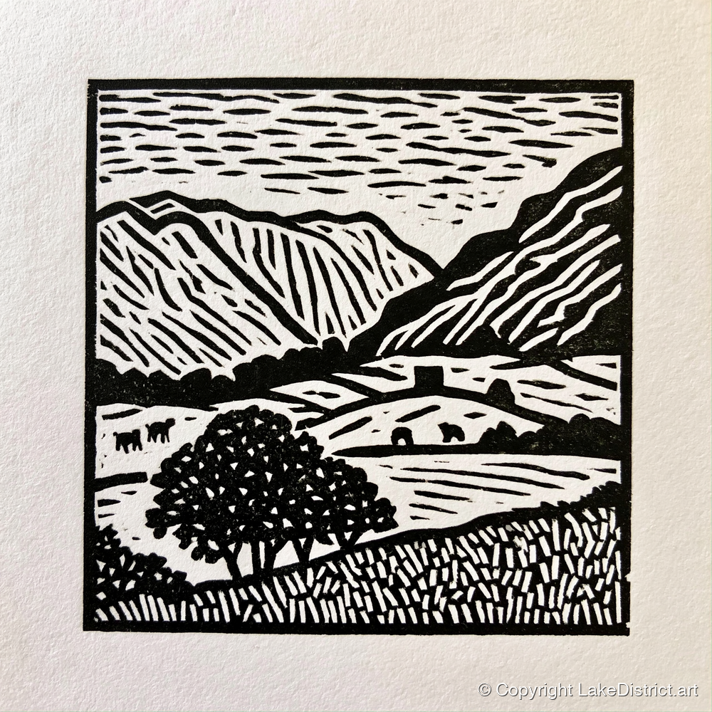 Monochromatic Borrowdale Valley Landscape - lake district valley art print and canvas by Isaac Denton A.I