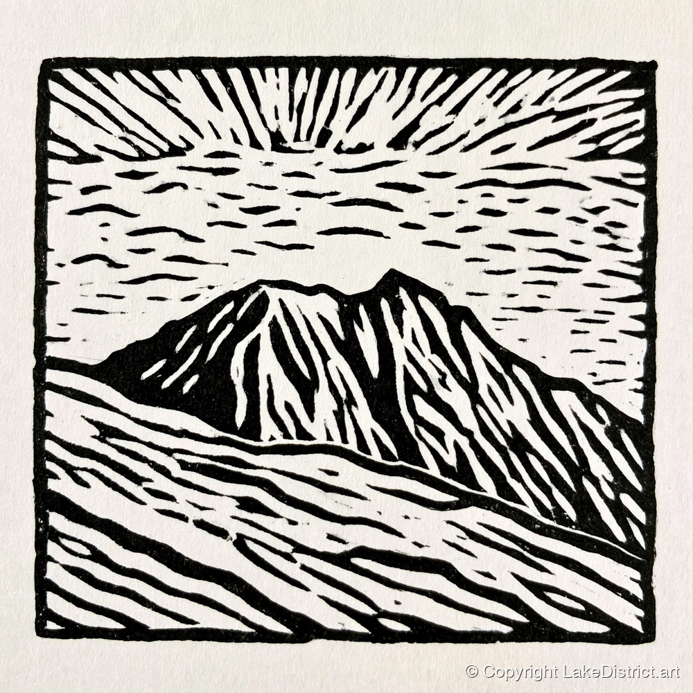 Monochromatic Helvellyn Sunburst - lake district fell art print and canvas by Isaac Denton A.I