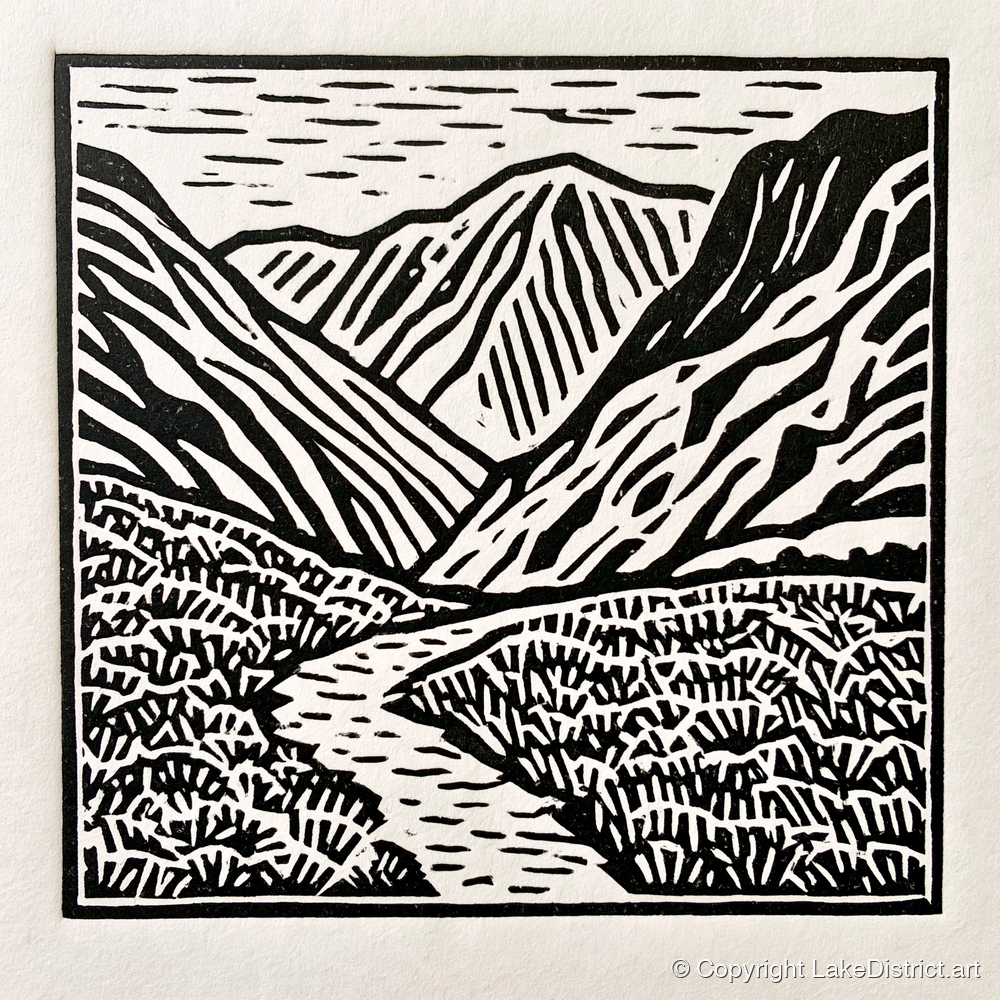 Monochrome Borrowdale Valley Fells - lake district valley art print and canvas by Isaac Denton A.I