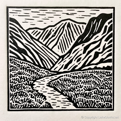 Monochrome Borrowdale Valley Fells - lake district valley art print and canvas by Isaac Denton A.I