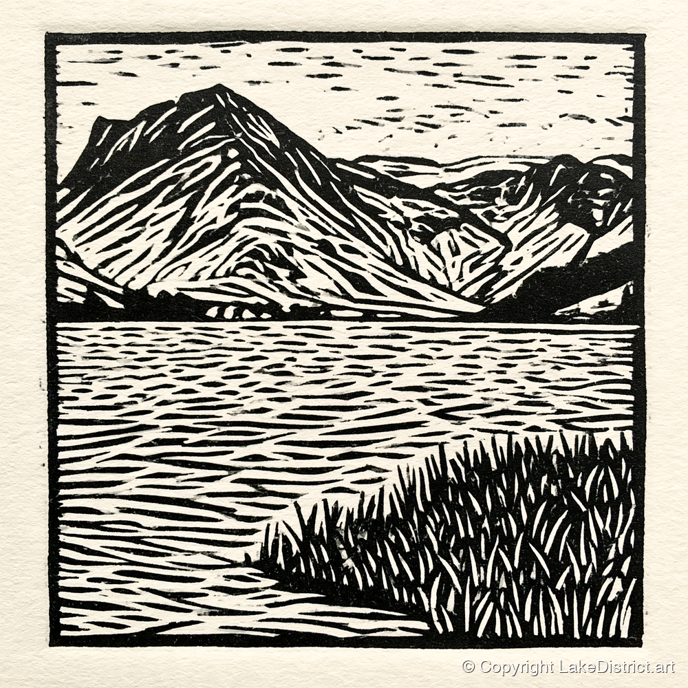 Monochrome Buttermere and Fells - lake district lake art print and canvas by Isaac Denton A.I