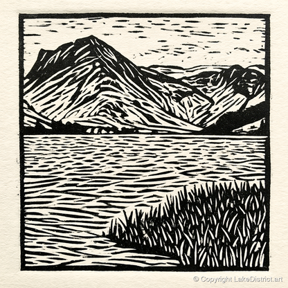 Monochrome Buttermere and Fells - lake district lake art print and canvas by Isaac Denton A.I