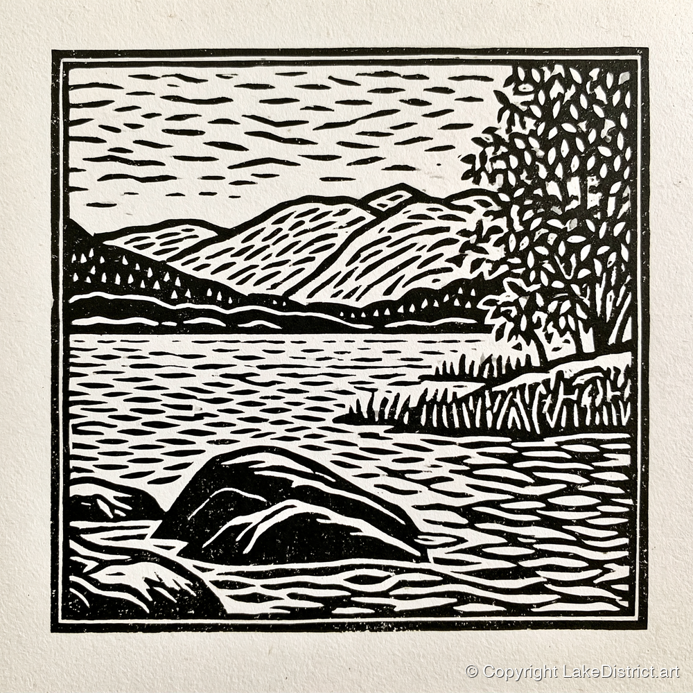 Monochrome Coniston Water Fells - lake district lake art print and canvas by Isaac Denton A.I