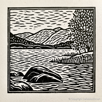 Monochrome Coniston Water Fells - lake district lake art print and canvas by Isaac Denton A.I