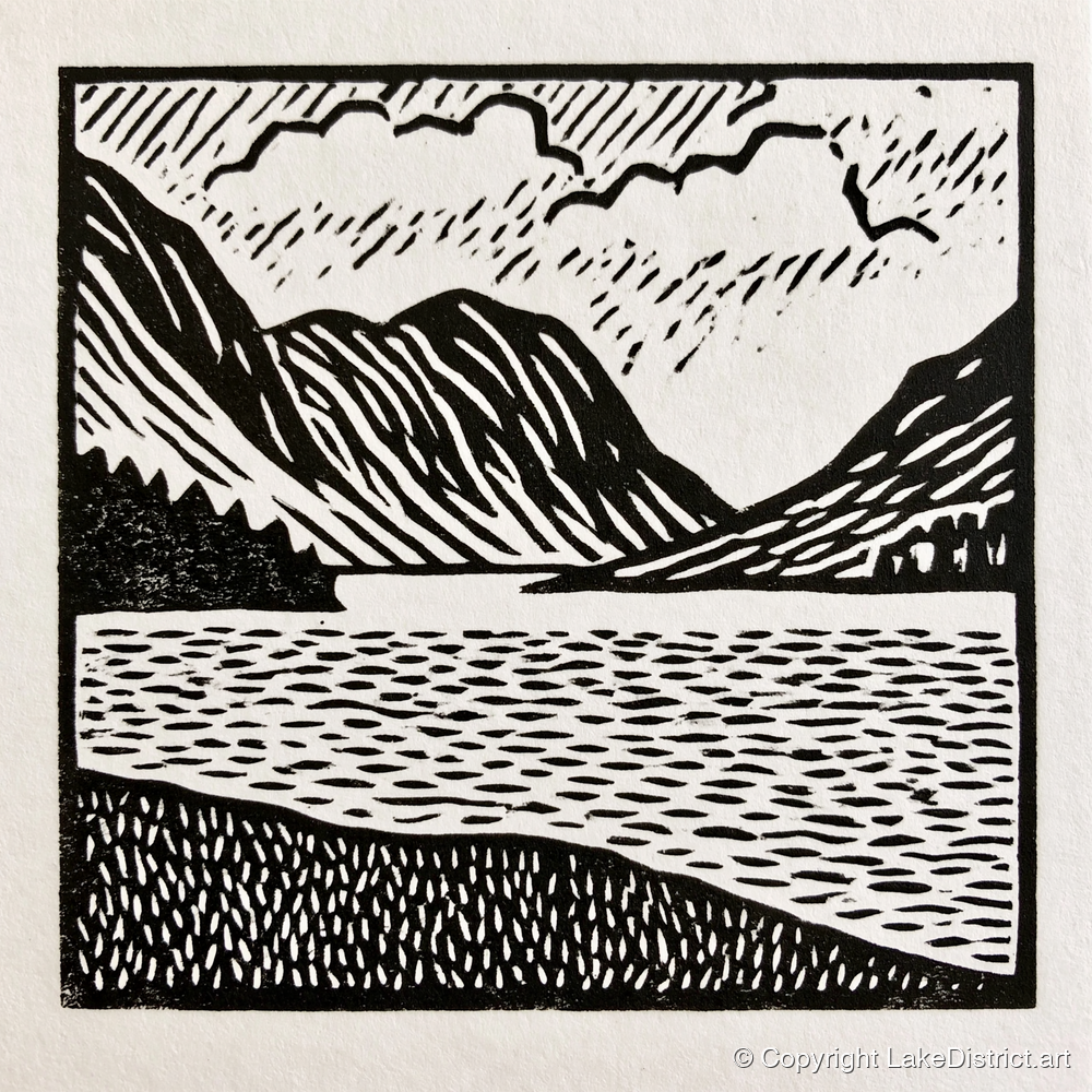 Monochrome Crummock Water Landscape - lake district lake art print and canvas by Isaac Denton A.I