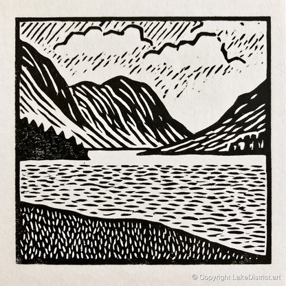 Monochrome Crummock Water Landscape - lake district lake art print and canvas by Isaac Denton A.I