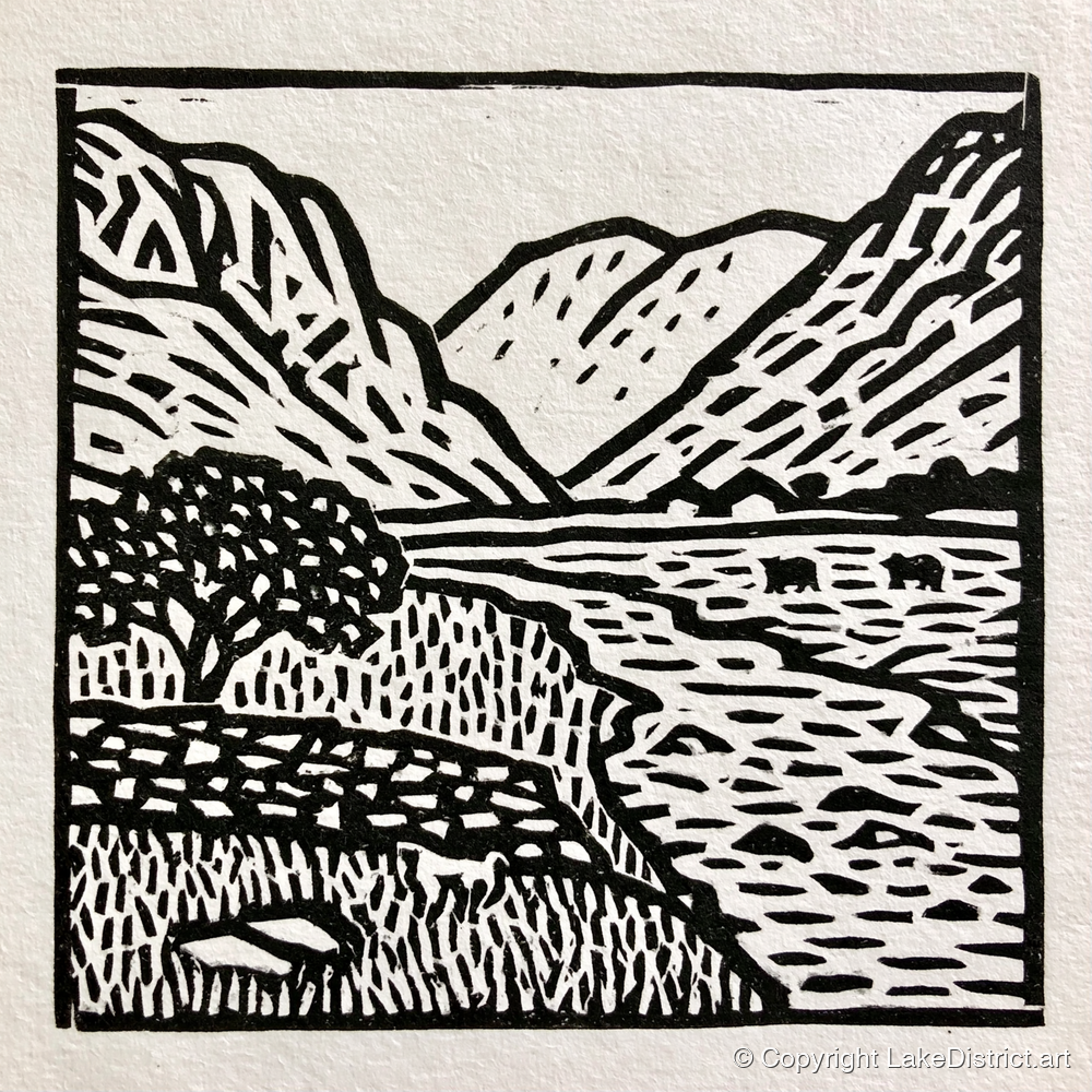 Monochrome Eskdale Valley Landscape - lake district valley art print and canvas by Isaac Denton A.I