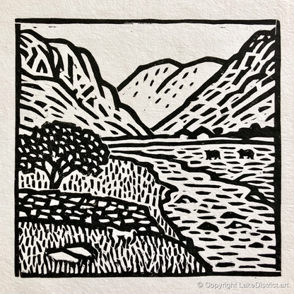 Monochrome Eskdale Valley Landscape - lake district valley art print and canvas by Isaac Denton A.I