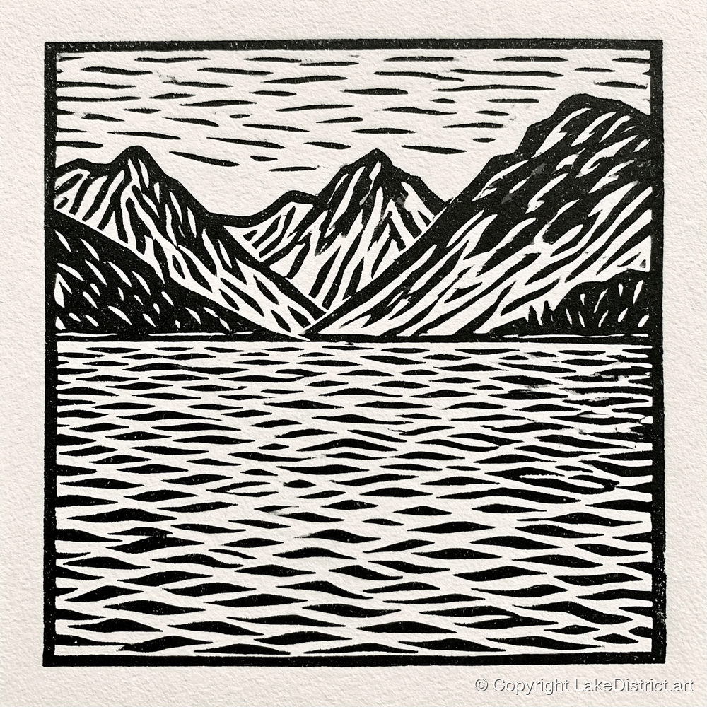 Monochrome Fells and Lake Reflections - lake district lake art print and canvas by Isaac Denton A.I