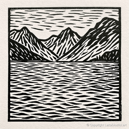 Monochrome Fells and Lake Reflections - lake district lake art print and canvas by Isaac Denton A.I