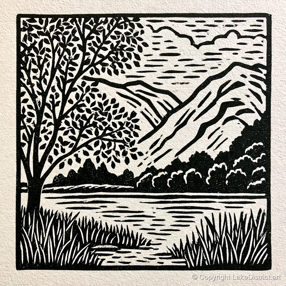 Monochrome Grasmere Water and Fells - lake district lake art print and canvas by Isaac Denton A.I