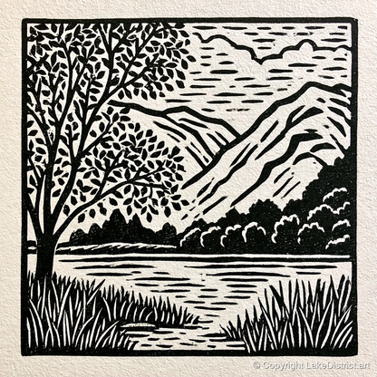 Monochrome Grasmere Water and Fells - lake district lake art print and canvas by Isaac Denton A.I