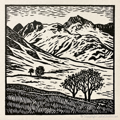 Monochrome Great Langdale Fells - lake district valley art print and canvas by Isaac Denton A.I