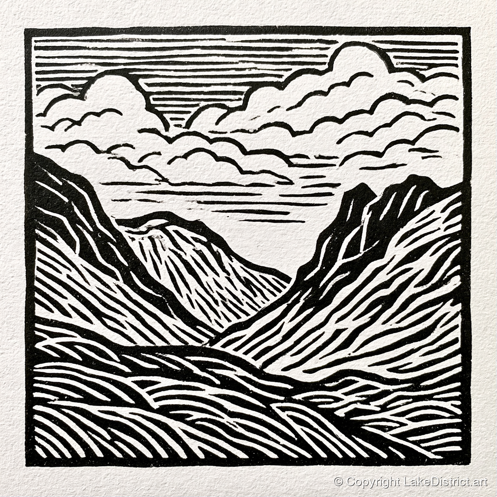 Monochrome Great Langdale Valley - lake district valley art print and canvas by Isaac Denton A.I