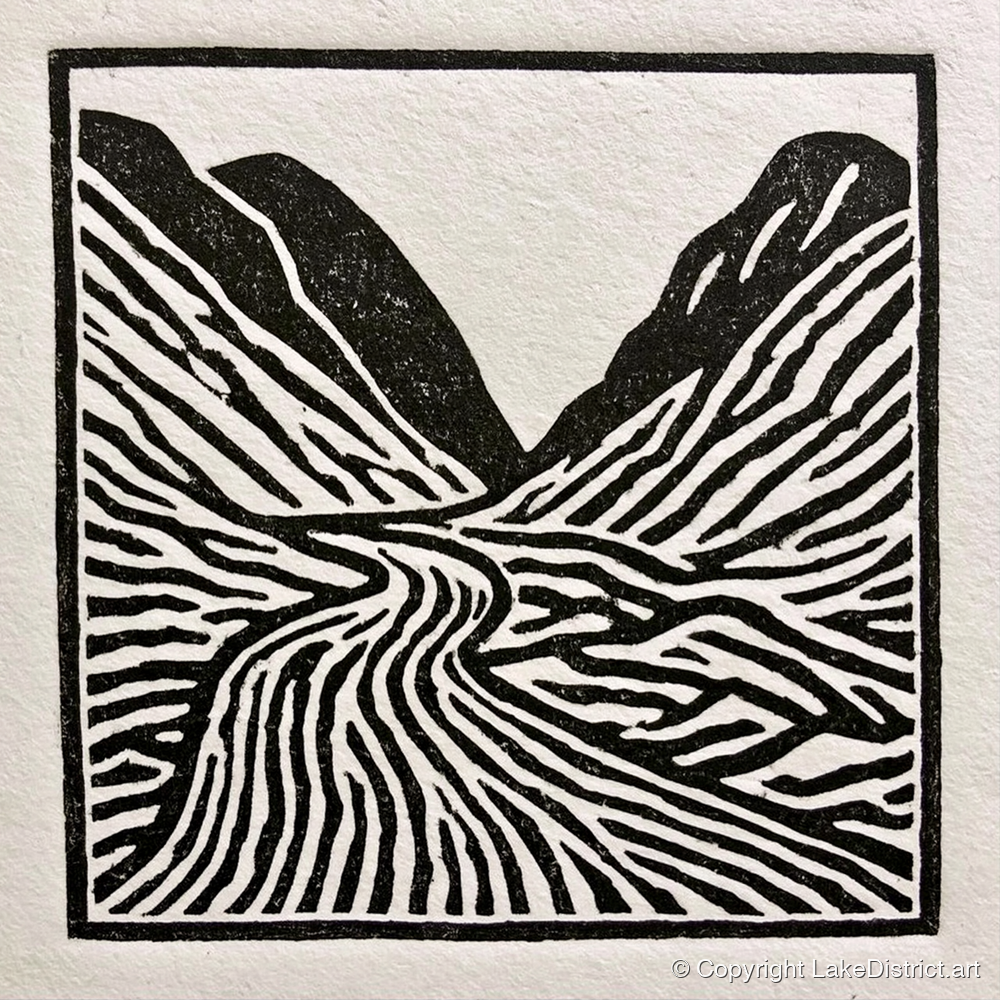 Monochrome Honister Pass Valley - lake district valley art print and canvas by Isaac Denton A.I