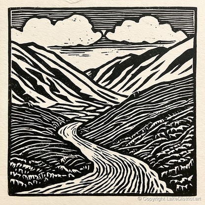 Monochrome Kirkstone Pass - lake district valley art print and canvas by Isaac Denton A.I