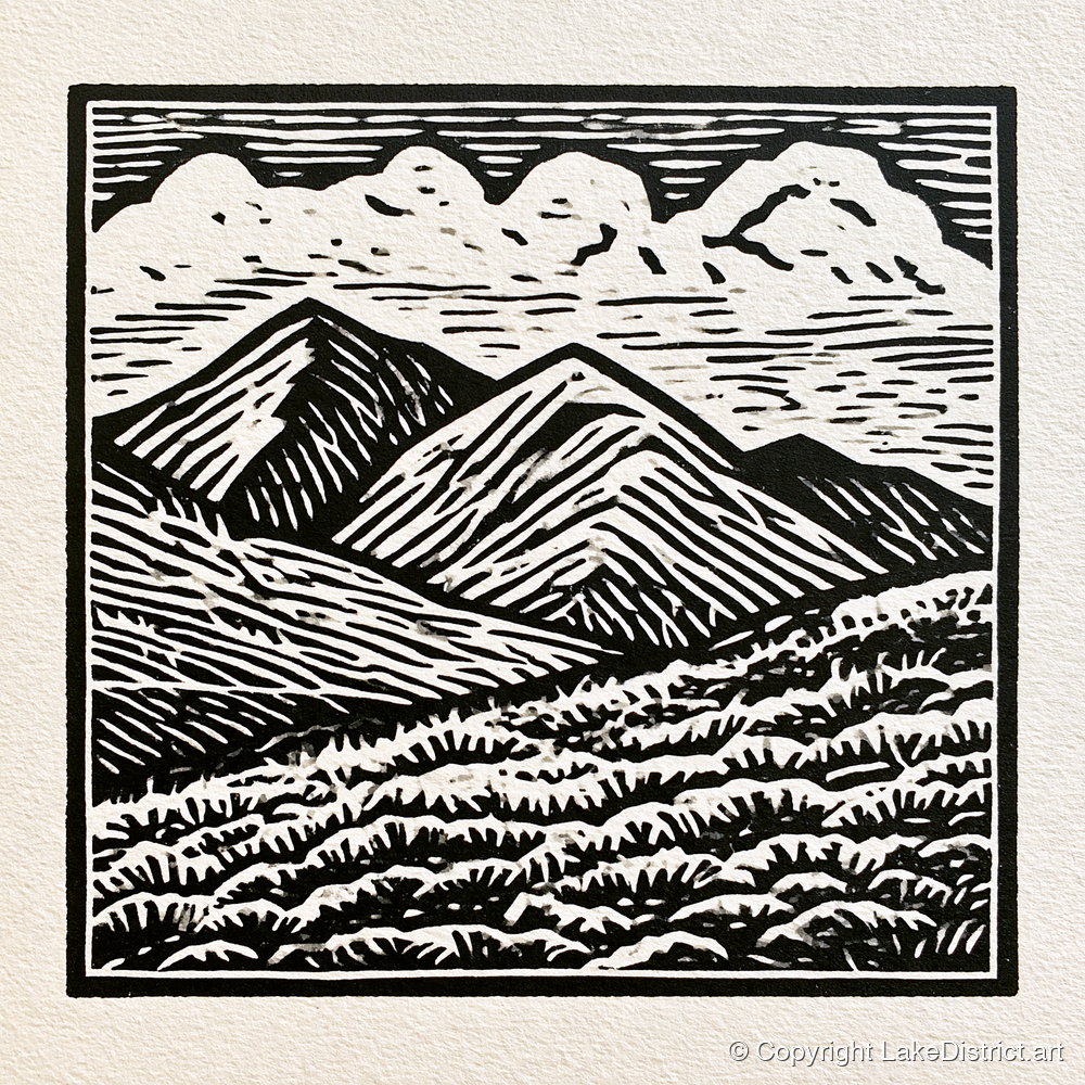 Monochrome Rolling Fells Under Cloud - lake district fell art print and canvas by Isaac Denton A.I