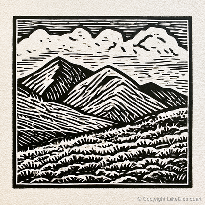 Monochrome Rolling Fells Under Cloud - lake district fell art print and canvas by Isaac Denton A.I
