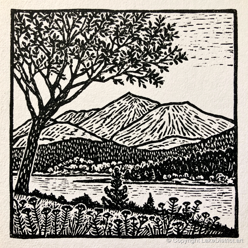 Monochrome Skiddaw and Lake - lake district fell art print and canvas by Isaac Denton A.I