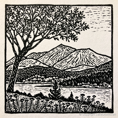 Monochrome Skiddaw and Lake - lake district fell art print and canvas by Isaac Denton A.I